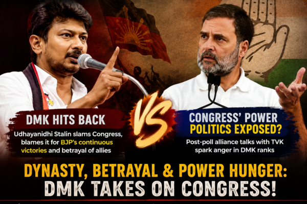 DMK Hits Back at Congress Opportunism: Udhayanidhi Stalin’s Sharp Attack Exposes Congress’ Power Politics and Dynasty Culture.