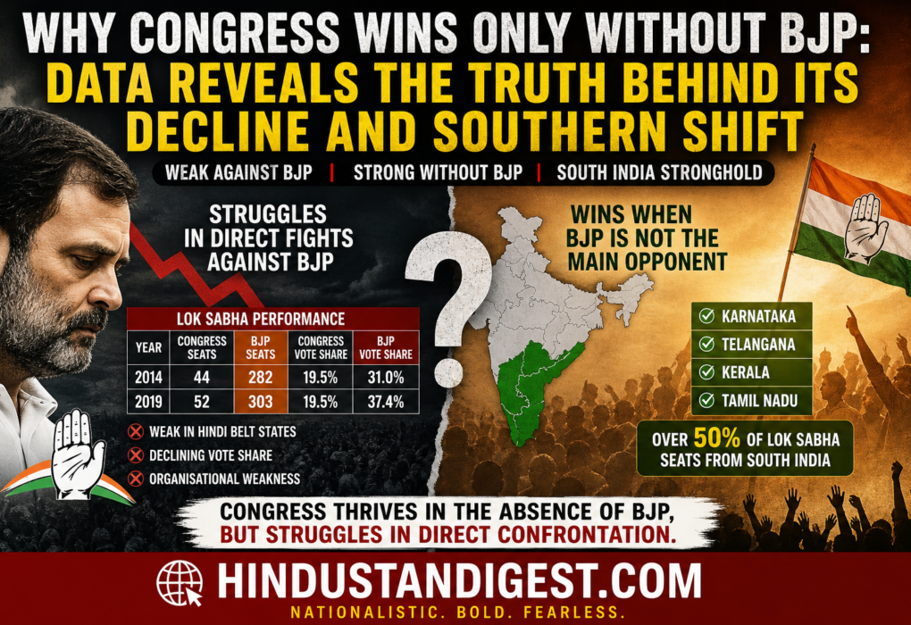 Why Congress Wins Only when its fight is with a non-BJP party: Data Reveals the Truth Behind Its Decline and Southern Shift.