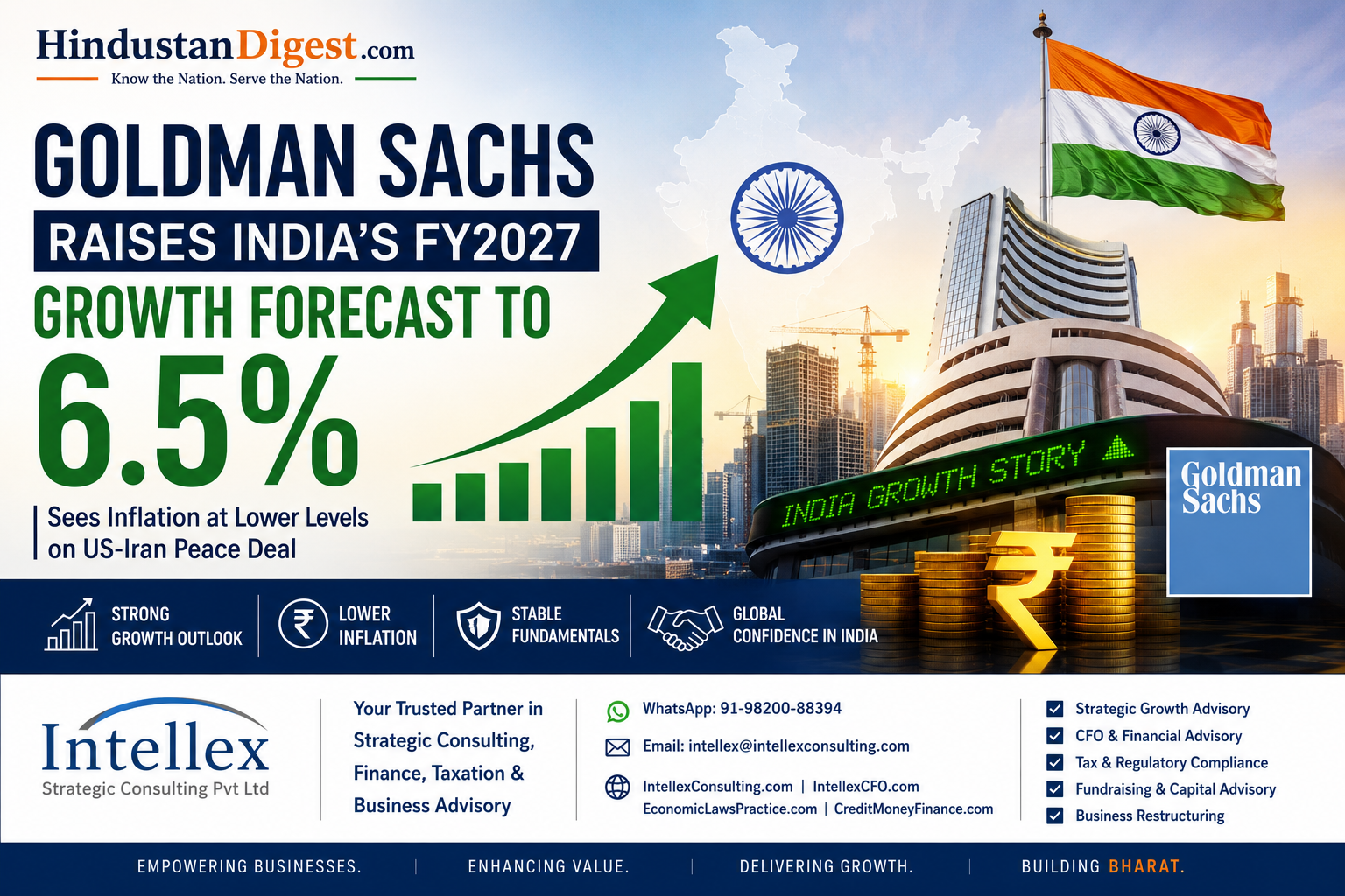 Goldman Sachs Raises India's FY2027 Growth Forecast to 6.5%: A Strong Vote of Confidence in India's Economic Rise.