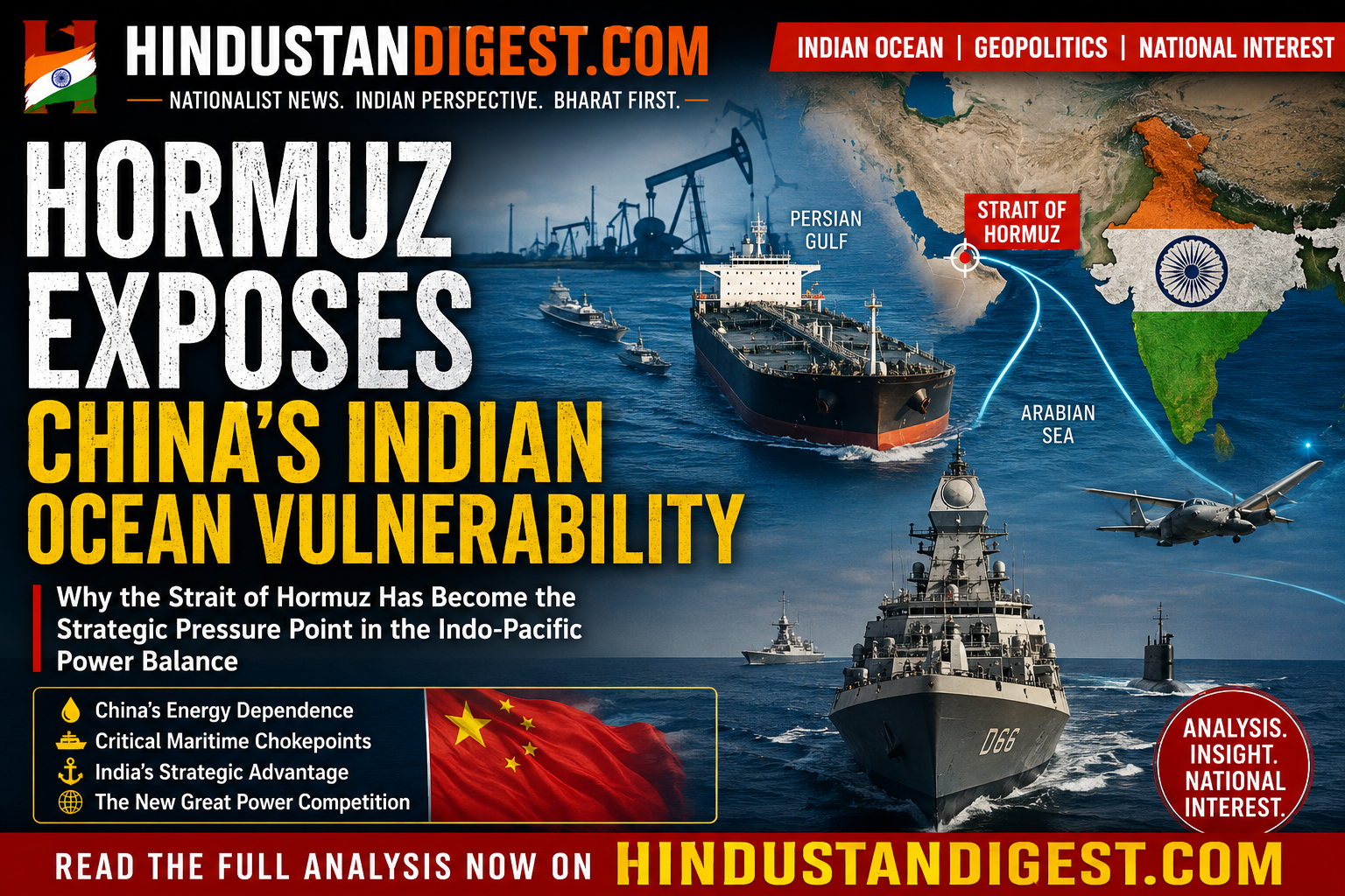 Hormuz Exposes China's Indian Ocean Vulnerability: Why the Strait of Hormuz Has Become the Strategic Pressure Point in the Indo-Pacific Power Balance