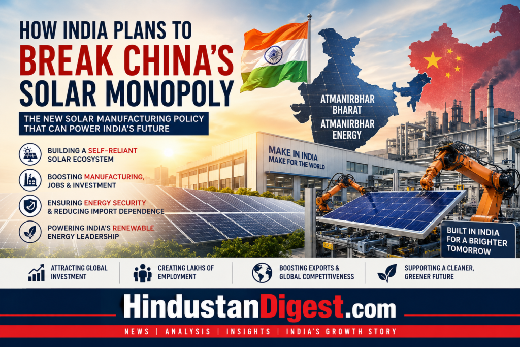 How India Plans to Break China’s Solar Monopoly: The New Solar Manufacturing Policy That Could Transform India into a Global Renewable Energy Powerhouse.