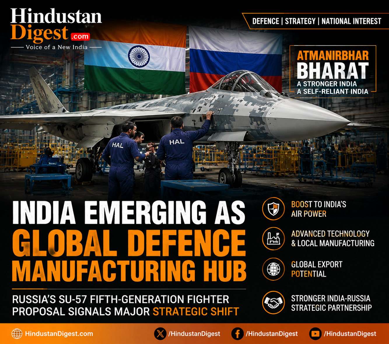 India Emerging as Global Defence Manufacturing Hub: Russia’s Su-57 Fifth-Generation Fighter Proposal Signals Major Strategic Shift.