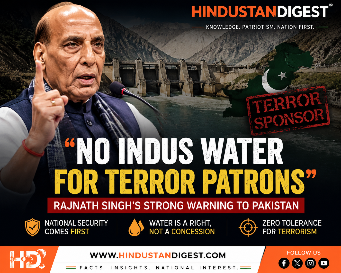 No Indus Water for Terror Sponsors”: Rajnath Singh’s Strong Warning Signals Tough New India Doctrine on Pakistan.